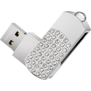 USB Flash Drive, 16GB/32GB/64GB/128GB USB2.0 Rotatable Memory Stick Date Storage Pendrive Thumb Drives U Disk(64GB,Silver)