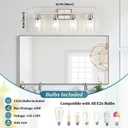 Unicozin Modern Brushed Nickel Bathroom Light Fixtures, 4-Light Vanity Lights Over Mirror with E26 LED Bulbs Included, Wall Sconce with Clear Glass Shades for Living Room Bedroom Hallway Kitchen