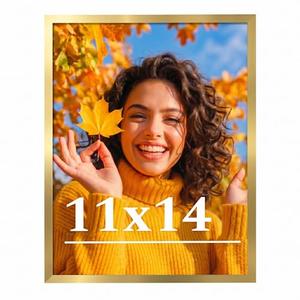 Veleclo 11x14 Picture Frame for Wall Display, 11x14 Gold Picture Frame with Shatter Resistant Plexiglass, Stable and Sturdy 11 x 14 Poster Frame for Wall Display, Handpicked Gift Collection, 1 Pack