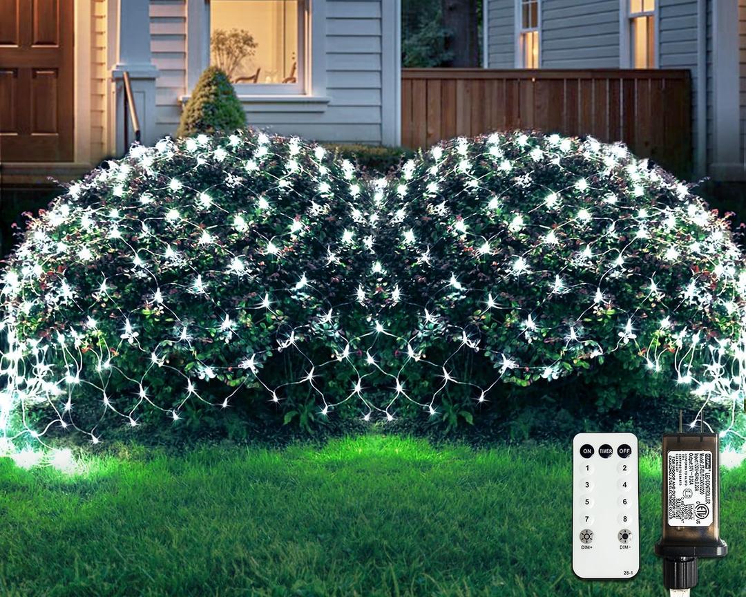 JMEXSUSS Outdoor Net Lights Waterproof, 12ft x 5ft with 8 Modes Remoter, 360 LED Plug in Net Lights for for Bush Patio Christmas Tree Decor (Clear Wire, White)