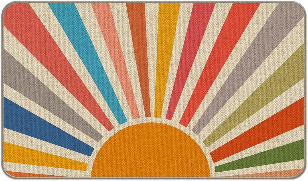 Boho Sun Sunrise Sunset Colorful Sunshine Modern Entrance Door Mat 17x30 Inch Doormats Decor, Bohemia Home Front Door Porch Outdoor Indoor Decorations