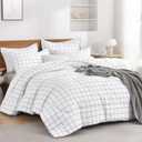 Andency Full Size Comforter Sets, White Gingham Plaid Grid Checkered Bedding Comforter Set for Teens Boys Girls Kids, 3 Pieces Lightweight Reversible Preppy Bedding Set(79x90 Inch)