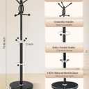 Metal Coat Rack with Natural Marble Base, Coat Rack Stand with 12 Hooks & Umbrella Holder, Black Modern Freestanging Coat Racks, Coat Jacket Hanger Tree Stand for Corner Entryway Office