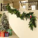 Norfolk Pine Garland Artificial Real Touch Green Thick Cedar Cypress Spruce 9FT Greenery Christmas Decor for Mantle Fireplace Wall Table Railings Indoor Outdoor Xmas Decorations