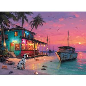 500 Piece Jigsaw Puzzle for Adults Beach Bar Jigsaw Puzzles 500 Pieces, Tropical Coastal Seaside Puzzles for Adults 500 Pieces, Challenging Perfect for Game Nights, 20.5 X 15 in