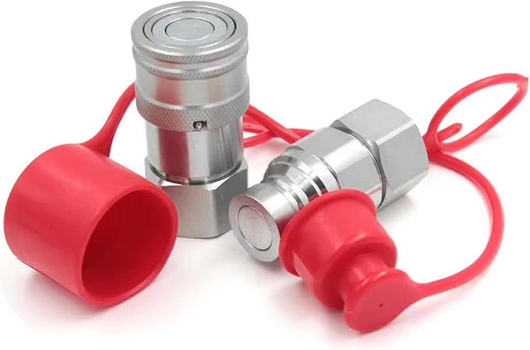 1/2'' NPT Flat Face Hydraulic Quick Connect Coupling with Dust Caps，BobCat Skid Steer Loader Quick Disconnect Coupler, Skid Steer Hydraulic Couplers, 1 set