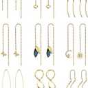 ORAZIO 9 Pairs Threader Earrings for Women Stainless Steel Chain Tassel Earrings Lightweight Double Twist Wave Heart Moon Leaf Threader Dangle Drop Earrings Minimalist Long Chain Earrings Set