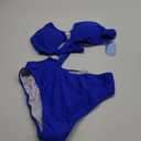 Hilinker Women's O-Ring Cutout Halter One Piece Swimsuit High Cut Bathing Suit (Small, Blue)