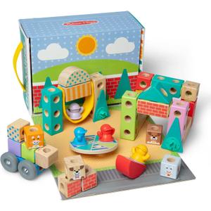 Melissa & Doug Blockables Town Snap and Play, Mix and Match Connectable Wooden Building Blocks Play Set Toy for Preschool Boys and Girls (73 Pcs)