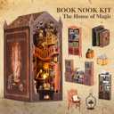 Book Nook Kit,DIY Miniature House Kit,Dollhouse Booknook with Dust Cover & LED Light,3D Wooden Bookends Puzzle,Bookshelf Decorfor for Adults, Teens, Beginners,Gifts for Family, Friends