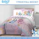 Jay Franco Kids Comforter Set Includes Sheets and Pillow Covers - Soft and Cozy Bed Set for Stylish Room Decor, Pink - Bluey 7 Piece Full Size Bedding