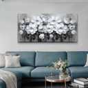 Living Room Wall Art,White and Blue-gray Flower Landscape for Living Room, Bedroom,Office, Canvas Wall Decor, 20x40 inches, B-7