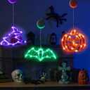 Halloween Decorations 3 Pack Orange Pumpkin Green Spider Purple Witch Hat Lights with Suction Cup Battery Operated Halloween Lights,Slow Fade Mode & Timer for Windows, Bedroom, Porch