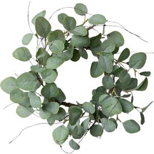 Eucalyptus Leaves Wreath Metal Polyester Green Wreath 19 Inches for The Front Door Décor, 1 Pack