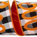 Reliant Ribbon 93974W-982-10D Boo Embroidered Buffalo Dupioni Check Wired Edge Ribbon, 4 Inch X 5 Yards, White/Black