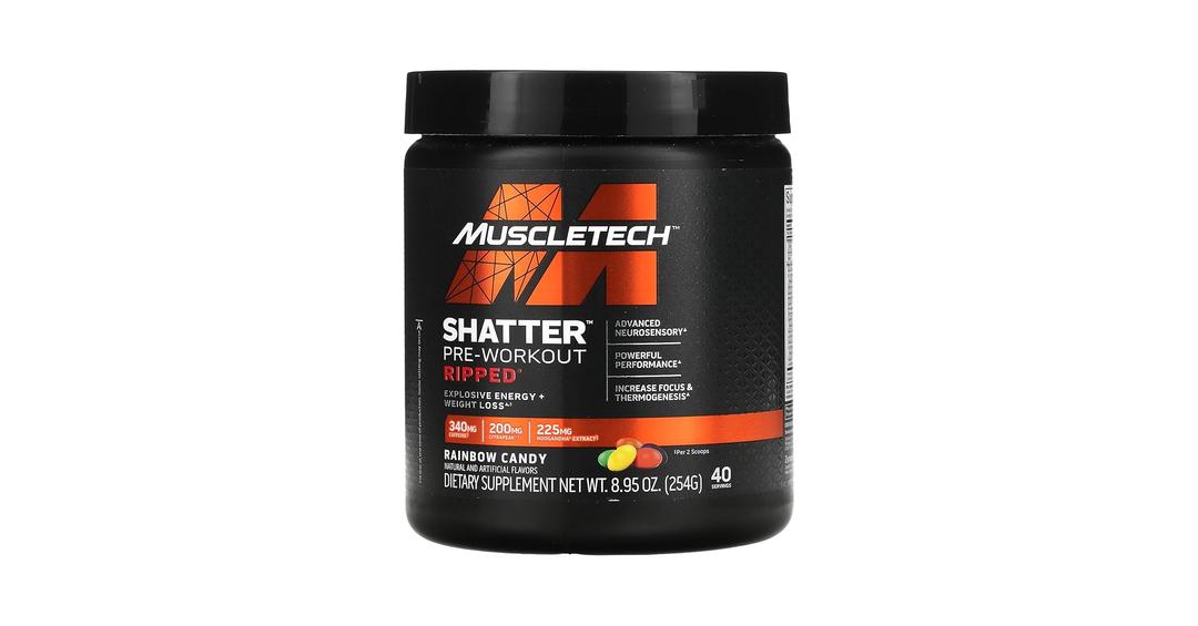 Pre Workout + Weight Loss MuscleTech Shatter Ripped PreWorkout Pre Workout for Men & Women PreWorkout Energy Powder Drink Mix Energy + Weight Loss Formula Rainbow Candy (40 Servings)By 07 NOV 2025