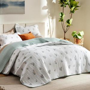 Bedsure Floral Quilt Queen Size - Reversible Botanical Floral Comforter, Spring Lightweight Bedspread Quilted Bedding, Soft Microfiber Coverlet for All Seasons (90"x96")