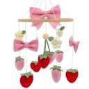 Strawberry Mobile for Crib Handmade Felt Bow Nursery Decor Crib Mobile Bow Strawberry for Bassinet Baby Shower Newborn Baby Gift (Bow Strawberry)