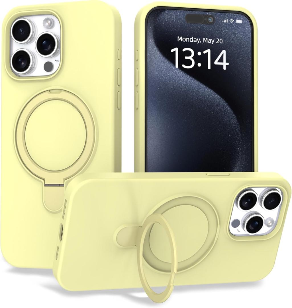 Case for iPhone 15 Case with Magnetic Invisible Stand - MagSafe Compatible, Military Drop Tested, Shockproof Silicone Cover for Women and Men (6.1", 2023) - Yellow