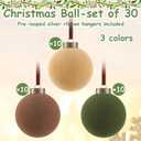 30Pcs Velvet Christmas Balls Bulk Flocked Christmas Tree Ball Ornament Plastic Balls Xmas Decorative Hanging Ornaments Xmas Tree Decoration(2.36 Inch,Green, Brown, Beige)