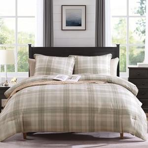 MaiRêve Plaid Full Comforter Sets, Khaki Green Grid Farmhouse Bedding Set Bed in A Bag, Classic Checkered Comforter Sets with Fitted & Flat Sheet, Pillowcases & Shams 80"x90"