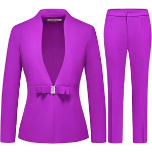 MODFUL Women's Business Pant Suit Set 2 Piece Slim Fit Blazer Jacket One Button Buckle Closure Lady Work Suit for Office  (Purple) XS MODFUL Women's Business Pant Suit Set 2 Piece Slim Fit Blazer Jacket One Button Buckle Closure Lady Work Suit for Office  (Purple) XS