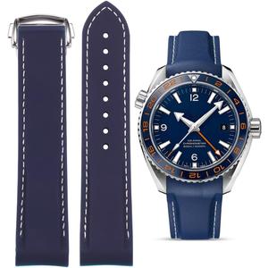 Curved End Silicone Watch Strap Compatible with Omega Rolex Tudor SEIKO 20mm Seamaster Speedmaster Diver 150M 300M 600M Aqua-Terra AT150 Watch Band Rubber Replacement Bracelet (DeepBlue)