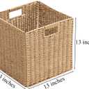 Handwoven Paper Woven Cube Basket Organizer with Handles set of 4 Foldable Storage baskets for Bedroom Living Room Cubby Storage Units for Clothes Books Toys (Natural, 13" L x 13" W x 13" H)