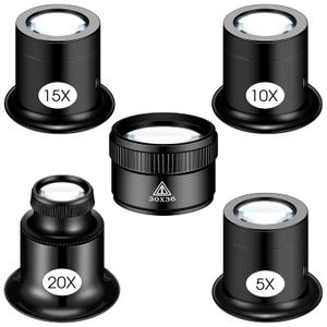 4 Pcs Jewelers Loupe Portable Monocular Magnifier Magnifying Glass Eye Loops Magnifier with 30 x 36 mm Lens Watch Jewelry Experimental Repair Tool for Textile Optical Circuit Coins (5X 10X 15X 20X)