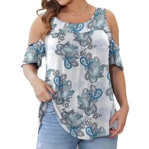 Women's Plus Size Tops Cold Shoulder Dressy Casual Tunics Blouses Lace Summer Short Sleeve Shirts (XXL)