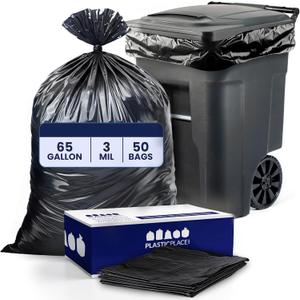Plasticplace 65 Gallon Trash Bags 3.0 Mil Black Heavy Duty Garbage Can Liners 50 X 48 (50Count)