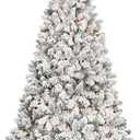 5ft Pre-lit Flocked Christmas Tree, Artificial Christmas Tree with Lights, Snow Frosted Christmas Trees Pre-lit with Pine Cones & 300 UL Lights, 600 Tips, Hinged Easy Setup Xmas Tree