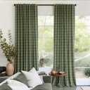 RYB HOME Green Plaid Curtains for Living Room Dining Room, Linen Blend Light Filtering Semi-Sheer Privacy Farmhouse Checkered Window Treatment for Kitchen Bedroom, 52x72 , 2 Panels OEKO-TEX STANDARD 100