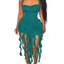 Aro Lora Womens Sexy Halter Neck Sleeveless Ruffle Tassel Party Club Bodycon Mini Dress Large Green