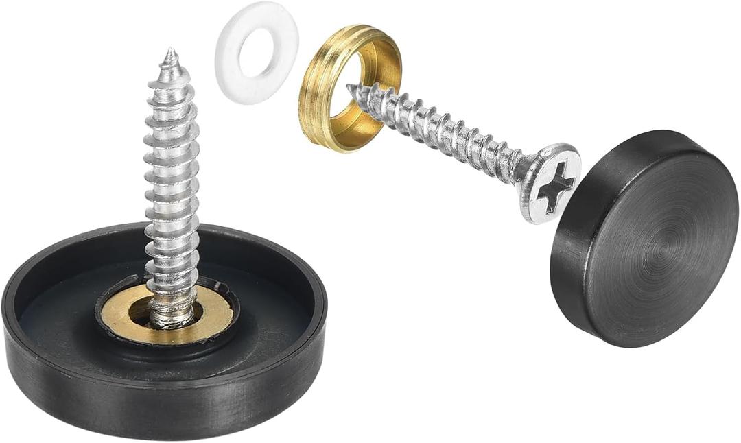 uxcell 16 Pcs Screw Covers Caps, 304 Stainless Steel Mirror Screws Decorative Caps Cover Nails, Mirror Screws Fasteners for Sign Advertising Hardware Construction, 22mm Diameter, Black