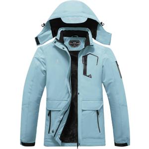 ASPO Women's Ski Jacket Waterproof Winter Jacket Insulated Warm Fleece Lined Windproof Snow Coats with Hood Snowboarding (Blue, L)