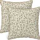 KSLIDS Sage Green Beige Floral Soft polyesterThrow Pillow Covers Set of 2 Vintage Brown Flower Decorative Pillow Covers 18x18 Inch Rustic Pillow Case for Sofa Couch Bedroom Farmhouse Home Decor
