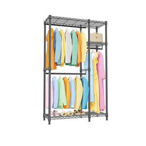 IZEUK Heavy Duty Garment Rack, Closet Organizer and Clothes Rack for Hanging Clothes with 3 Hang Rods, Freestanding Adjustable Metal Wardrobe, 15.7" D x 41.5" W x 76.5" H, Max Load 750LBS, Black