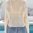 Arach&Cloz 2026 Spring Cover Up Fashion Bolero Shrugs for Women Linen Blend Summer Tie Front Sheer Mesh Tops Long Sleeves Soft Beach Short Cardigan for Bathing Suit Cute Cropped Clothes Apricot M