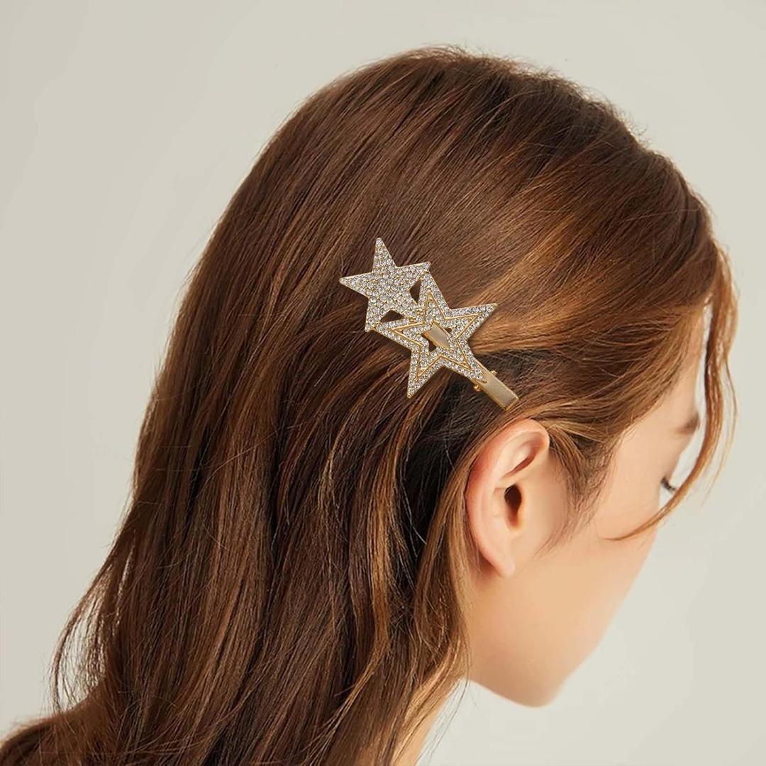 Crystal Star Hair Clip for Woman Paved Cz Star Hair Pins Gold Star Hair Barrettes Rhinestone Star Decorative Hairpin Sparkly Headwear Barrette Vintage Hair Accessories for Teen Girls Gifts (Style:C)