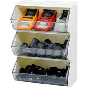 3 Pack Coffee Pod Organizer, Plastic Sugar and Creamer Holder for Kitchen Counter, Stackable Tea Bags Storage Basket for Cabinet, Large Desk Accessories and Art Crafts Container, Beige