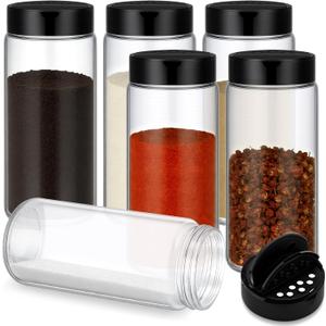6 Pack 16 oz Glass Spice Jars with Shaker Tops Lids Large Spice Bottle with Lids for Kitchen, Herbs, Sugar, Pantry Herb Salt Pepper Storage (Round)