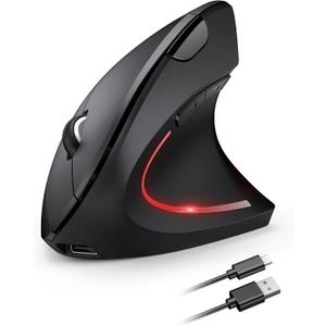 TECKNET Ergonomic Mouse Wireless, Rechargeable Mouse Wireless Silent for Carpal Tunnel Right Hand, 2.4GHz USB Vertical Mouse Wireless for Laptop, 5 Adjustable 4800 DPI, Computer, MacBook, Desktop (Black)