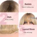 Haloo Blonde Short Bob Wigs with Bangs Shoulder Length Wavy Layered Flipped Ends Natural Looking Medium Synthetic Hair Wig for Women Daily Party, 14 Inch Ombre Blonde