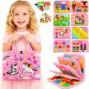 Toddler Busy Board Montessori Toys for Toddler 1-3 Year Old, Girl Birthday Gift, Preschool Educational Montessori Busy Book Board, Felt Sensory Activity Board Sorting Toy Age 2-4 with Fine Motor Skill (Pink)