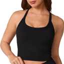 UNISSU Hugcurve Racerback Longline Sports Bra for Women Scoop Neck with Built in Bra Yoga Tank Crop Tops Padded Camisole (Medium, Black)