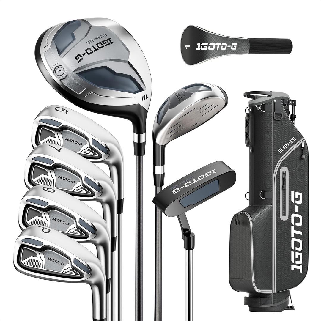 9 Pieces Golf Clubs Set for Men & Women - Complete Mens Golf Clubs Full Set Right/Left Handed Includes Stand Bag with Rain Hood, 1# Drive, 5# Hybrid 5# 7# 9# PW# Irons and Putter