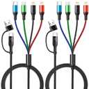 Multi Charging Cable 3.5A Multiple Charger Cable Braided 4 in 1 Multi USB Cable Fast Charging Cord with IP/Type C/Micro Ports for Cell Phones/iPhone Series/Tablets/Samsung Galaxy & More (2Pack 4Ft)