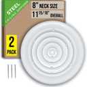[2 Pack] Fits 8 Inch Neck Air Duct | Steel Round Air Supply Diffuser for Ceiling by Handua | Round Diffuser Vent Cover | White | Outer Dimension: 11-15/16"