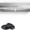AMZCHEF 30" Under-Cabinet Range Hood - 1050 CFM Dual-Fan Vent Hood | Stainless Steel Dual-Fan hood with Button Control, LED lights & dishwasher-safe baffle filters 3 outlets
